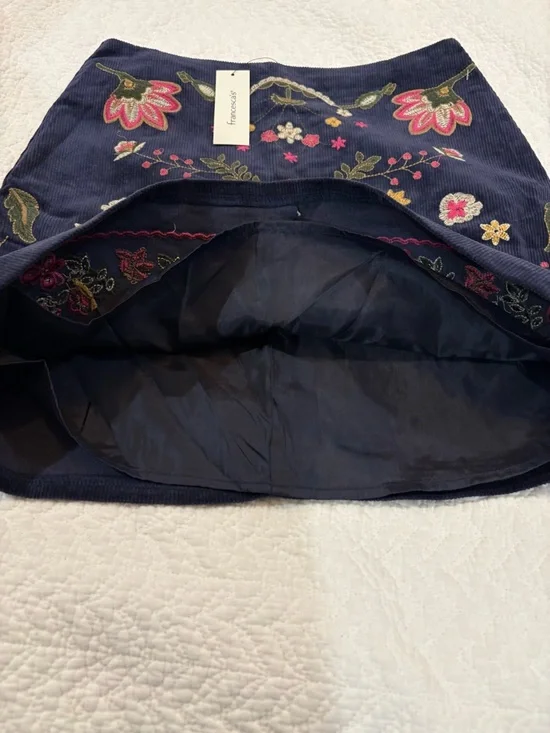 Navy Mini Skirt with Pink & Green Floral Embroidery - Picture 6 of 9